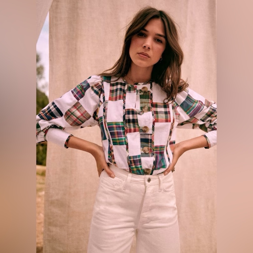 Sezane plaid quilted Bruna top